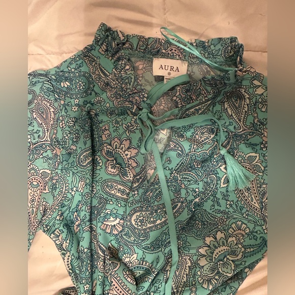 Turquoise modest floral paisley midi dress - Picture 4 of 8